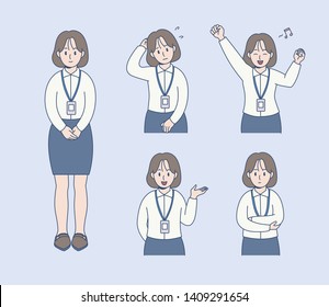 Friendly business woman character. hand drawn style vector design illustrations.