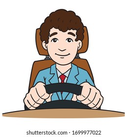 friendly car driver with friendly facial expression. joy in driving, serenity, fun.