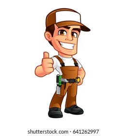 Friendly carpenter, he is dressed in work clothes