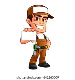 Friendly carpenter, he is dressed in work clothes