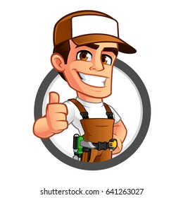 Friendly carpenter, he is dressed in work clothes