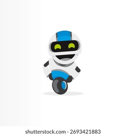 Friendly Cartoon AI Roboter mit Rad, spielerische Tech Maskottchen für Kinder und Marken