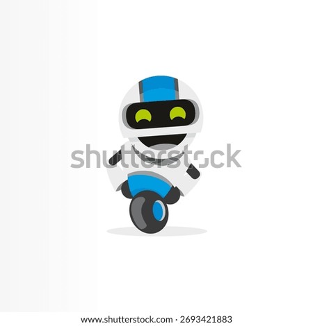 Friendly Cartoon AI Robot with Wheel, Playful Tech Mascot for Kids and Brands