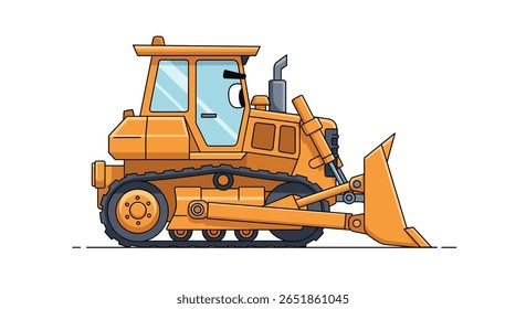 Um amistoso Bulldozer Cartoon pronto para o trabalho do local de construção