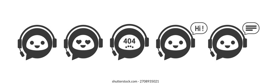 Freundlicher Cartoon-Chatbot-Charakter mit Headset und Sprechblasen für den Kundensupport und Virtual Assistant Design