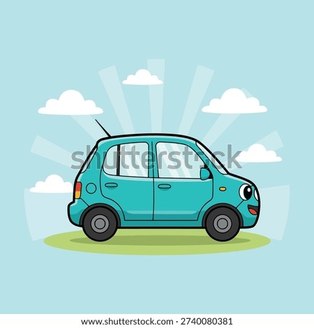 Friendly Cartoon Compact Car with Smiling Face 