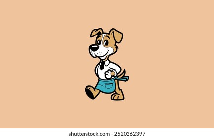 Friendly cartoon dog character in a waiter uniform