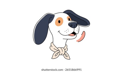 Friendly Cartoon Dog Waving Its Tail with a Big Smile and Wearing a Scarf