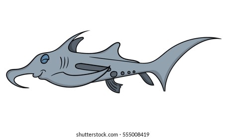 Friendly cartoon Elephant Shark - side view