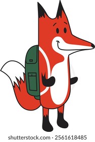 A friendly, cartoon fox character is depicted carrying a backpack.