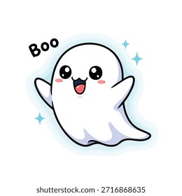 Un simpático fantasma de dibujos animados con una cara sorprendida y brazos extendidos