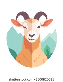 Friendly Cartoon Goat with Mountain Background