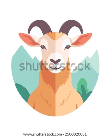Friendly Cartoon Goat with Mountain Background