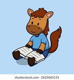 A friendly cartoon horse reading a newspaper, ideal for children's content or educational platforms.