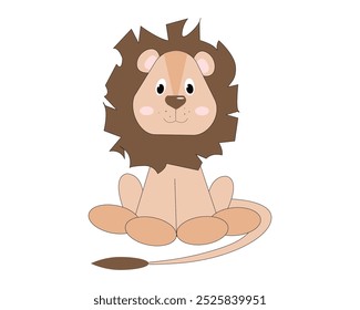 Friendly cartoon lion for kids and children, African safari animal mascot isolated on white background.