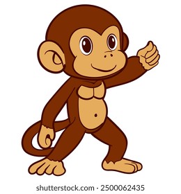 Friendly Cartoon Monkey Giving Thumbs Up Illustration