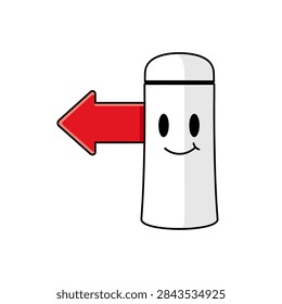 Friendly cartoon pillar character pointing the way with a red arrow, ideal for navigation graphics and whimsical interface design.