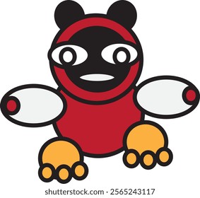A friendly cartoon robot with big round eyes and a red body