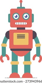 A friendly cartoon robot with expressive eyes and a cheerful demeanor
