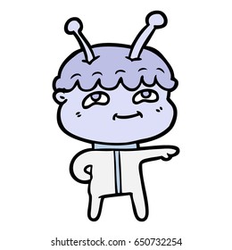 friendly cartoon spaceman pointing