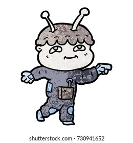 friendly cartoon spaceman pointing