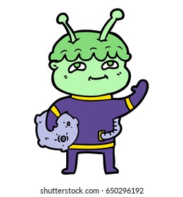 friendly cartoon spaceman waving