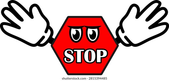 Friendly Cartoon Stop Sign Mascot Waving Hands with Happy Expression