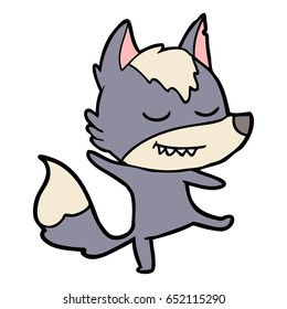 friendly cartoon wolf balancing