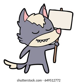 freundlicher Cartoon Wolf mit unscharfem Zeichen