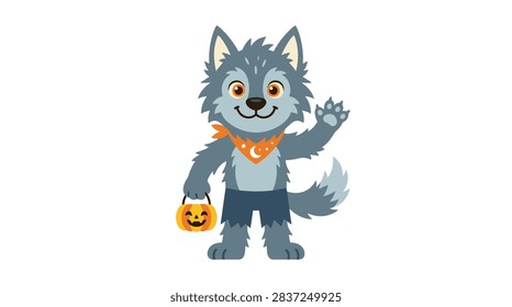 Friendly cartoon wolf character