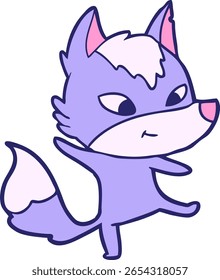 freundlicher Cartoon Wolf tanzt in heller Neonfarbe