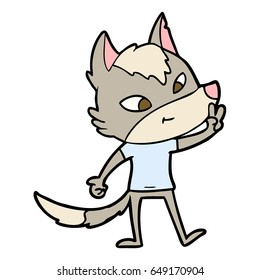 lobo de caricatura amistosa dando señal de paz