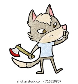 lobo de caricatura amistosa dando señal de paz