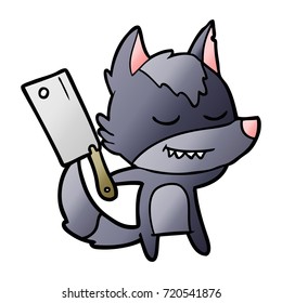 friendly cartoon wolf with meat cleaver
