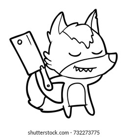 friendly cartoon wolf with meat cleaver
