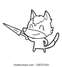 caricatura amistosa lobo con paraguas