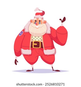 Friendly charming santa claus character in red suit standing and greeting