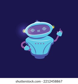 Freundlicher Chatbot-Cartoon-Charakter für mobile App und Web-Online-Chat, flache Vektorgrafik einzeln auf Hintergrund. Freundliche Kunden unterstützen Roboterassistenten.