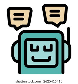 Friendly chatbot engaging in conversation, speech bubbles indicating active communication and information exchange