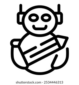 Friendly chatbot holding a pencil, symbolizing its ability to generate creative text formats, like poems, code, scripts, musical pieces, email, letters, etc., or any other written content