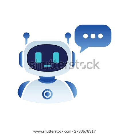 A friendly chatbot with a speech bubble hovers, suggesting it's in the middle of a thought. Its design is modern and inviting, perfect for digital interfaces.