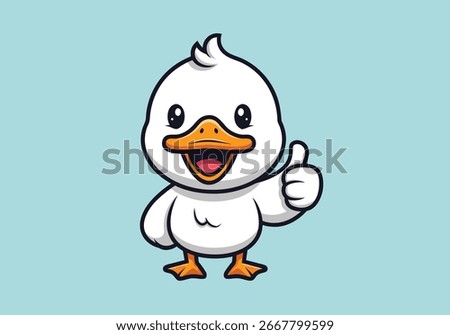 A friendly and cheerful cartoon duck or chick smiles brightly while giving a thumbs-up gesture. This cute character radiates positivity and approval. Vector Illustration