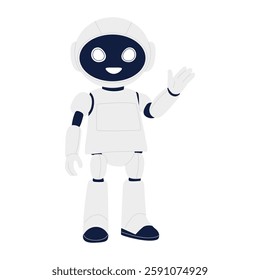 A friendly and cheerful cartoon robot astronaut is happily waving in a vibrant and futuristic design style
