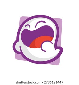 A friendly and cheerful white ghost character with a wide open mouth, laughing. Perfect for Halloween kids' themes, playful branding, or messaging app stickers.