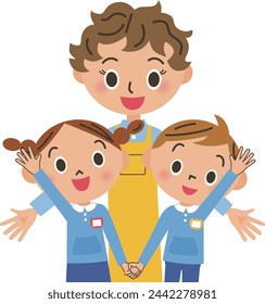 Friendly children and friendly teacher at kindergarten