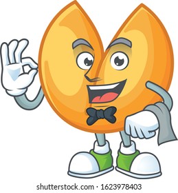 Friendly chinese fortune cookie Character stand as a Waiter character