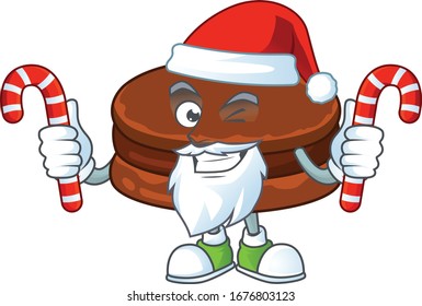 Friendly chocolate alfajor in Santa Cartoon character with candies