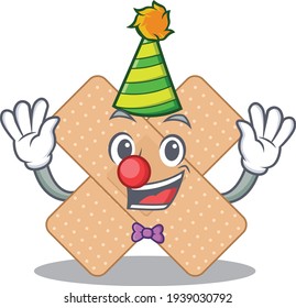 Friendly clown cross bandage mascot design concept. Vector illustration