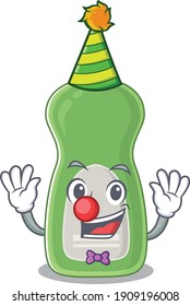 Friendly clown dishwashing liquid mascot design concept. Vector illustration