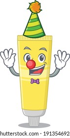 Friendly clown hair dye mascot design concept. Vector illustration